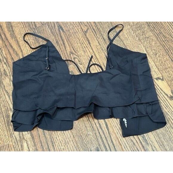 Rumored Womens Wilder Top Embroidered Floral Tie Front Black Size Medium NWT - Picture 3 of 9